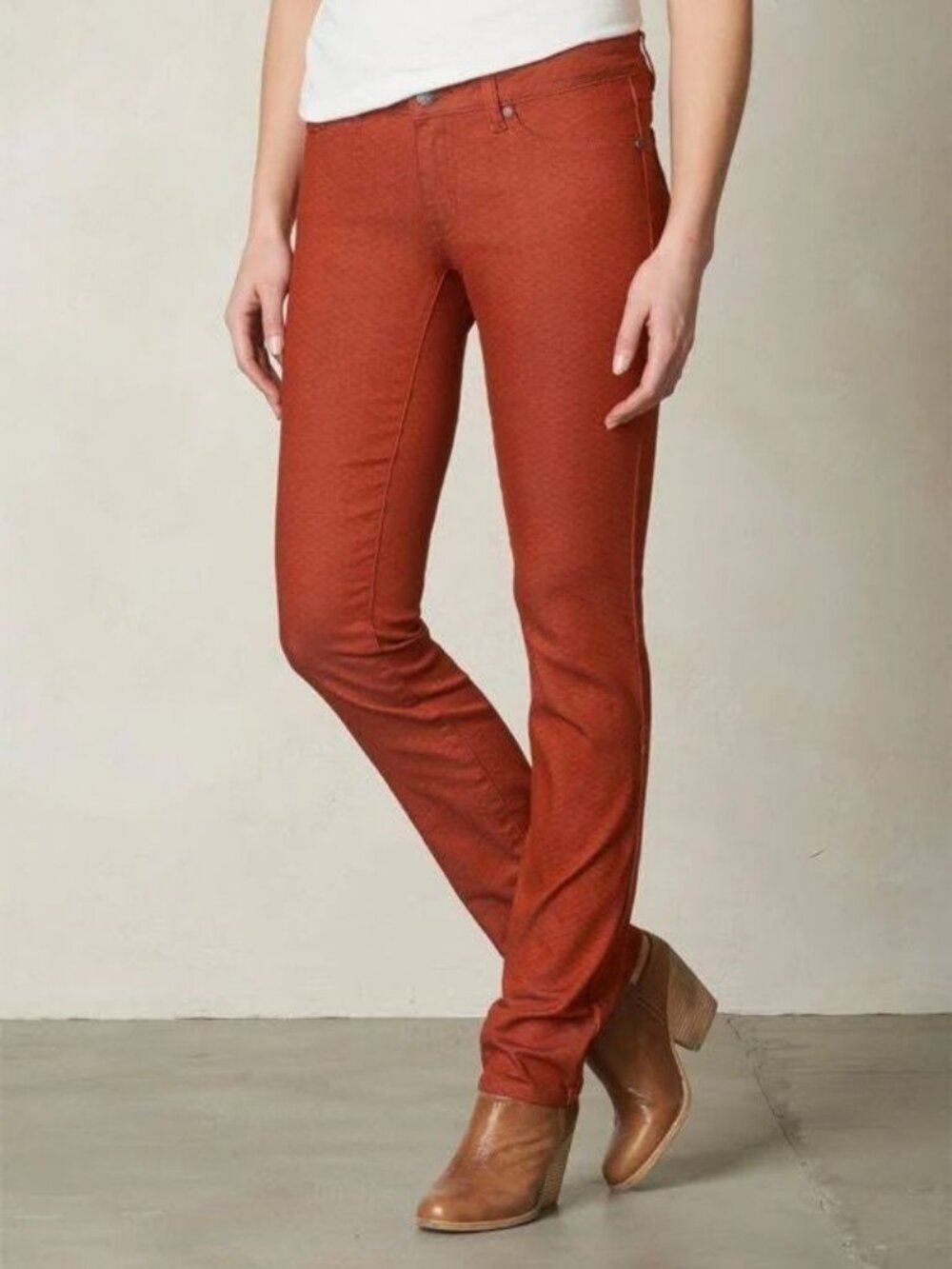 EUC prAna Women's Burnt Orange Diamond Patterned 5-pocket Kara Jeans